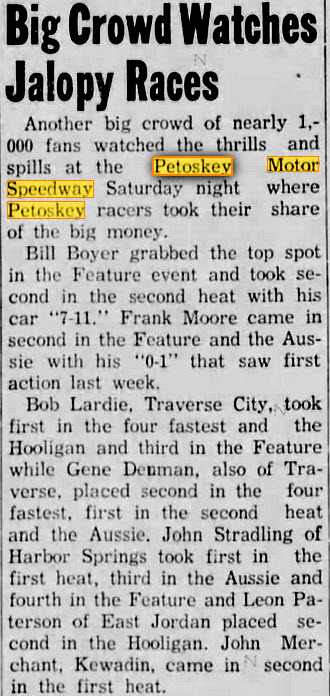 Petoskey Motor Speedway - Jul 30 1956 Article (newer photo)